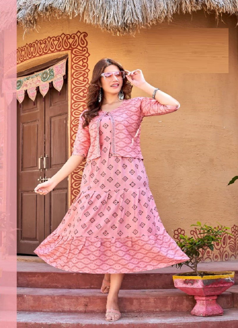 Kinti Pineapple Fancy Ethnic Wear Wholesale Long Kurti With Jacket Catalog